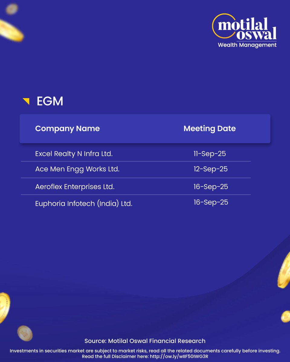 MotilalOswalLtd's tweet photo. Bonus issues, rights issues-September is going to be action-packed! ~
From Aeroflex Enterprises to Patanjali Foods, stay updated on all key corporate actions with this month's Corporate Action Monitor -

#CorporateAction #BonusIssue #RightsIssue #RecordDates #MotilalOswal https://t.co/lz5WnhsrER