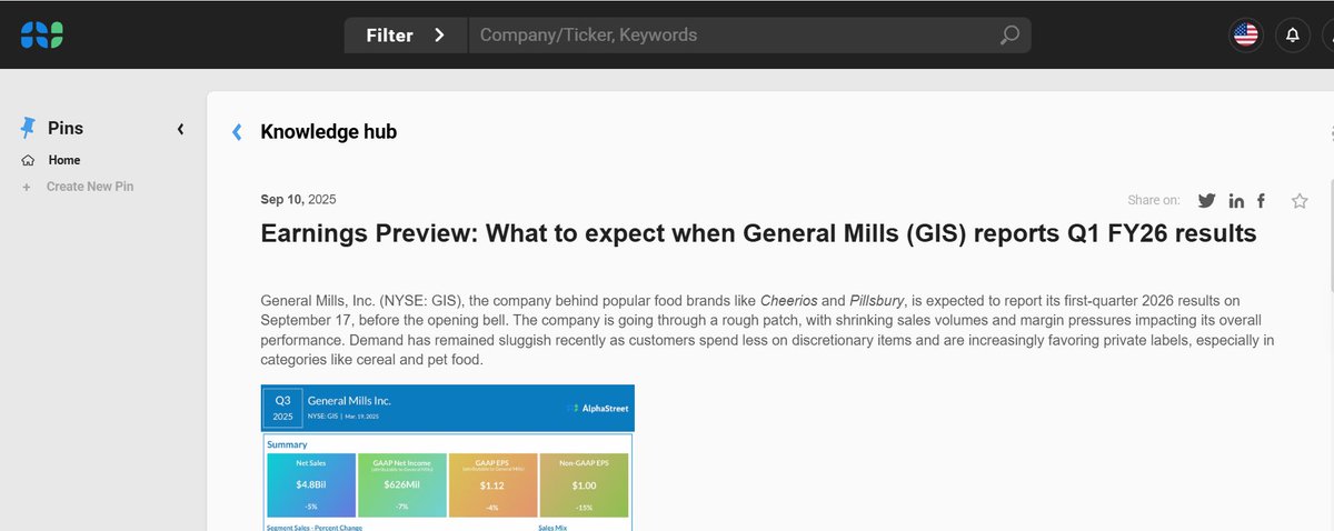 General Mills (GIS) is expected to report its first-quarter 2026 results on September 17, before the opening bell. <a href="/GeneralMills/">General Mills</a> 
#generalmills #earnings #packagedfood #grocery #GIS

app.asai.alphastreet.io/test-drive/kno…