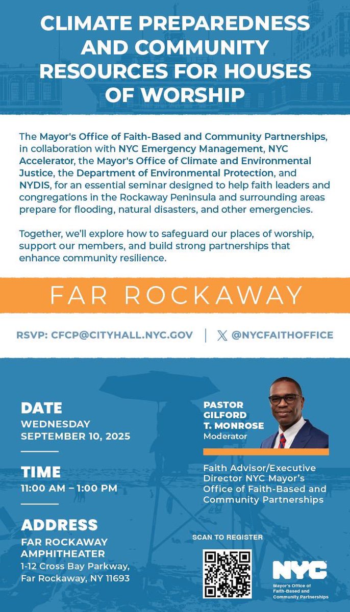 CHANGE OF LOCATION!!!! 

Due to weather conditions, we're activating Plan B and relocating our Climate Preparedness and Community Resources for HOW event to St. Camillus Church Auditorium:

- Location: 99-15 Rockaway Beach Blvd, Rockaway Park, NY 11694
- Join us indoors, 9/10,