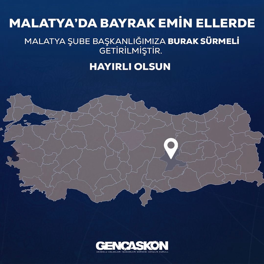 Malatya’da Bayrak emin ellerde ! 🇹🇷

Malatya Genç ASKON Şube Başkanlığımıza Burak Sürmeli getirilmiştir. Hayırlı olsun.