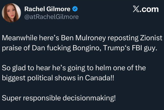 Two great decisions by Global. They hired Ben Mulroney and they fired Rachel Gilmore.