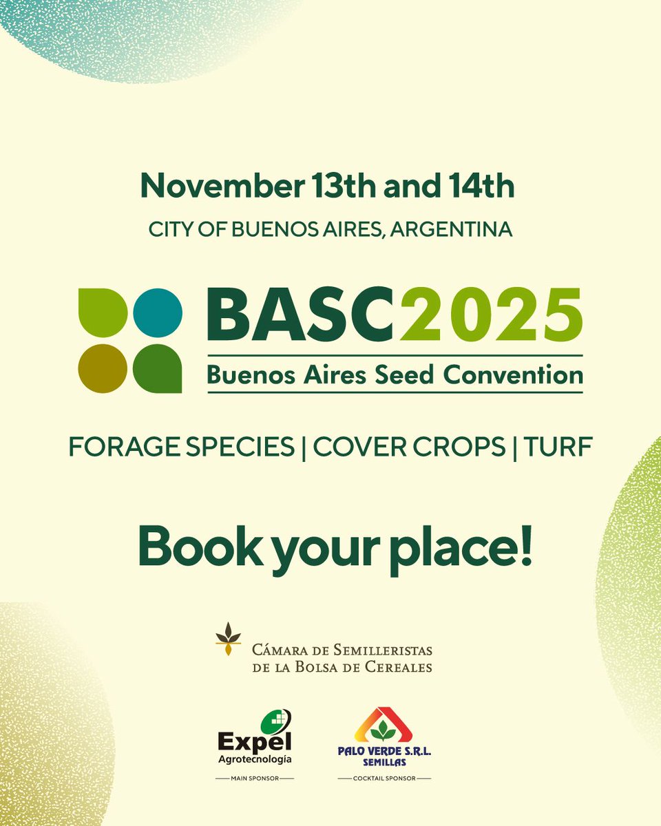📣We invite our entire network to be part of the 13th edition of the BUENOS AIRES SEED CONVENTION - BASC, the international business networking event for the forage, cover crops, and turf seed industry!

There are two ways to participate:

1. As a delegat: Secure your place at