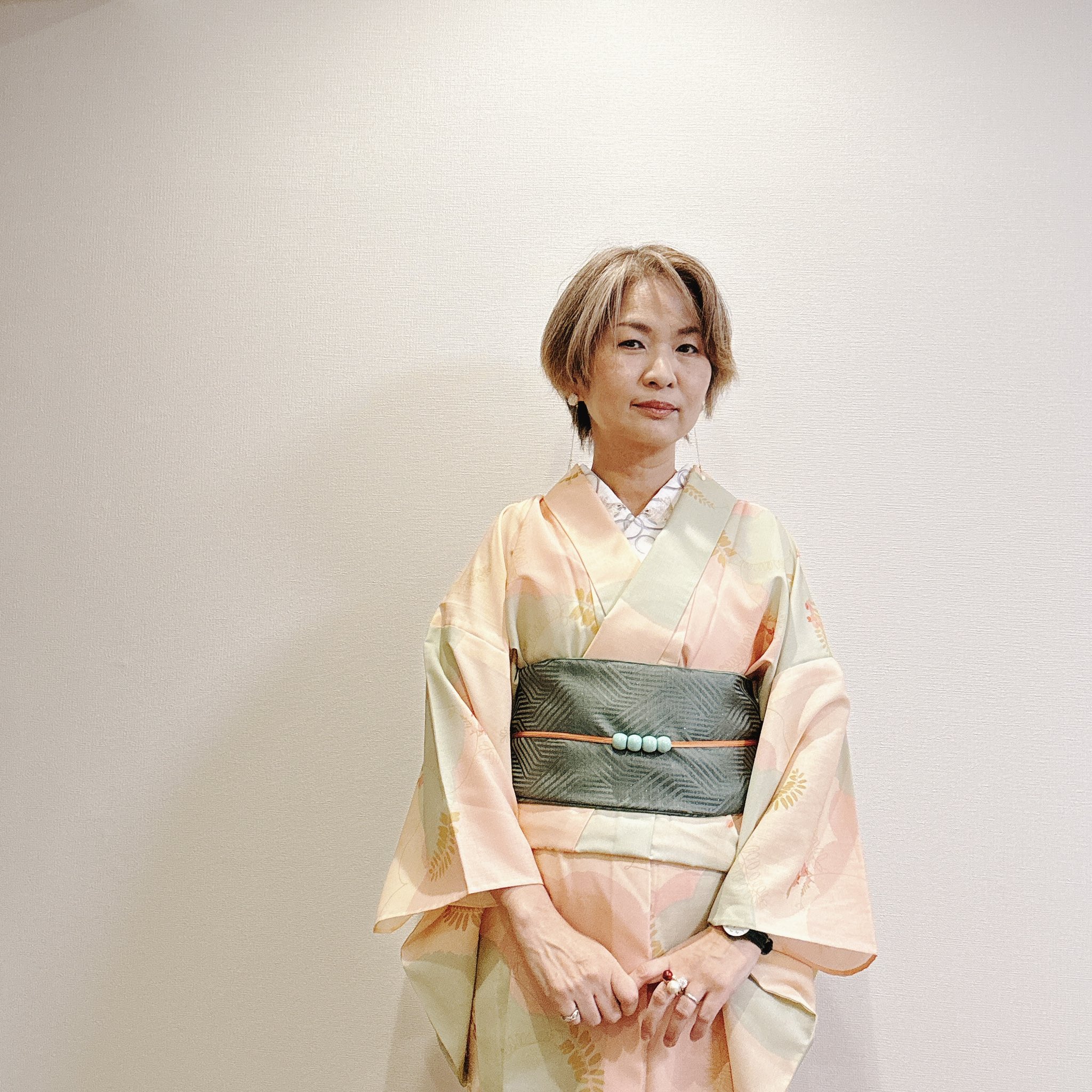 MIKI SAKURA モダン兵児帯 白ゴールド 幾何学模様 MIKI SAKURA モダン兵児帯 白ゴールド 幾何学模様