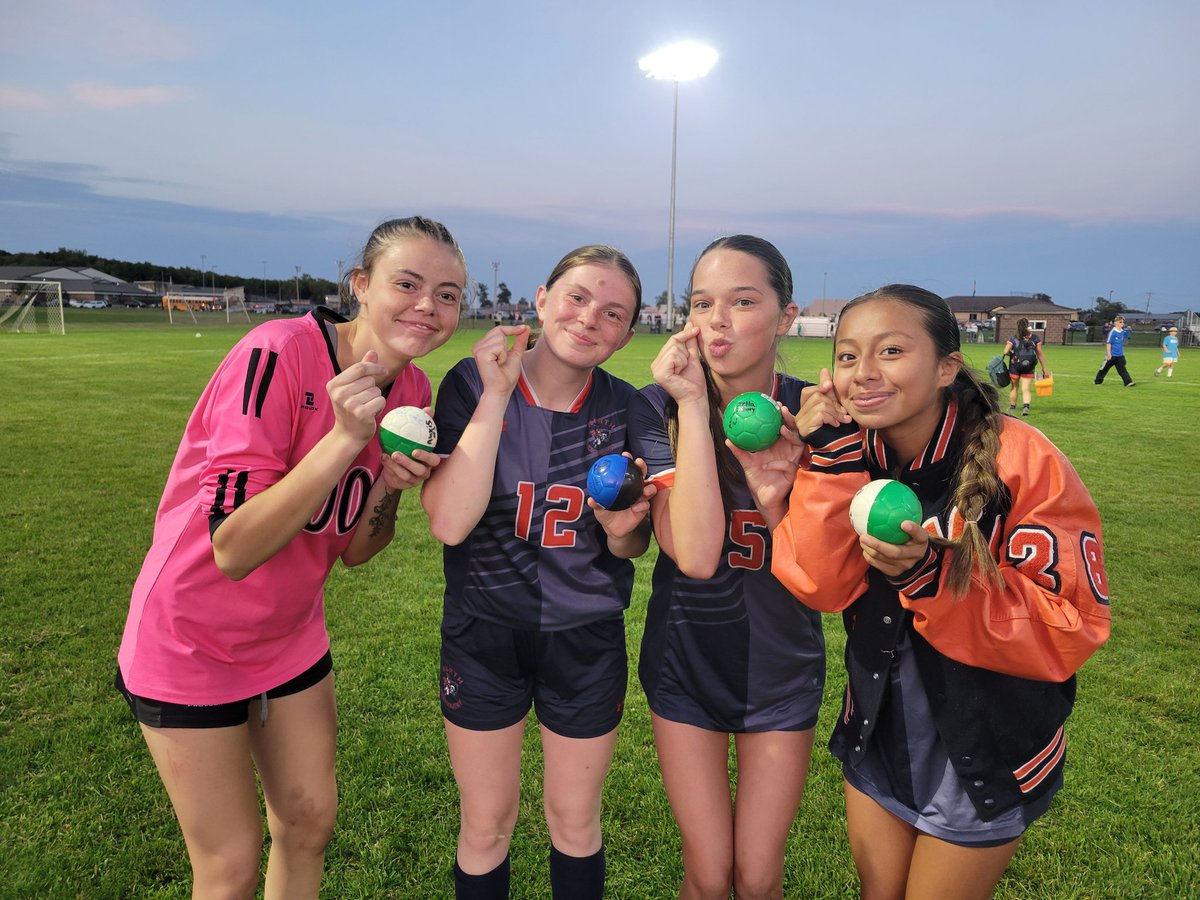 Game balls earned from last night's win vs Greencastle by Makenna Hutson, Riley Robinson, &amp; Genesis Reyes ⚽️🧡💙