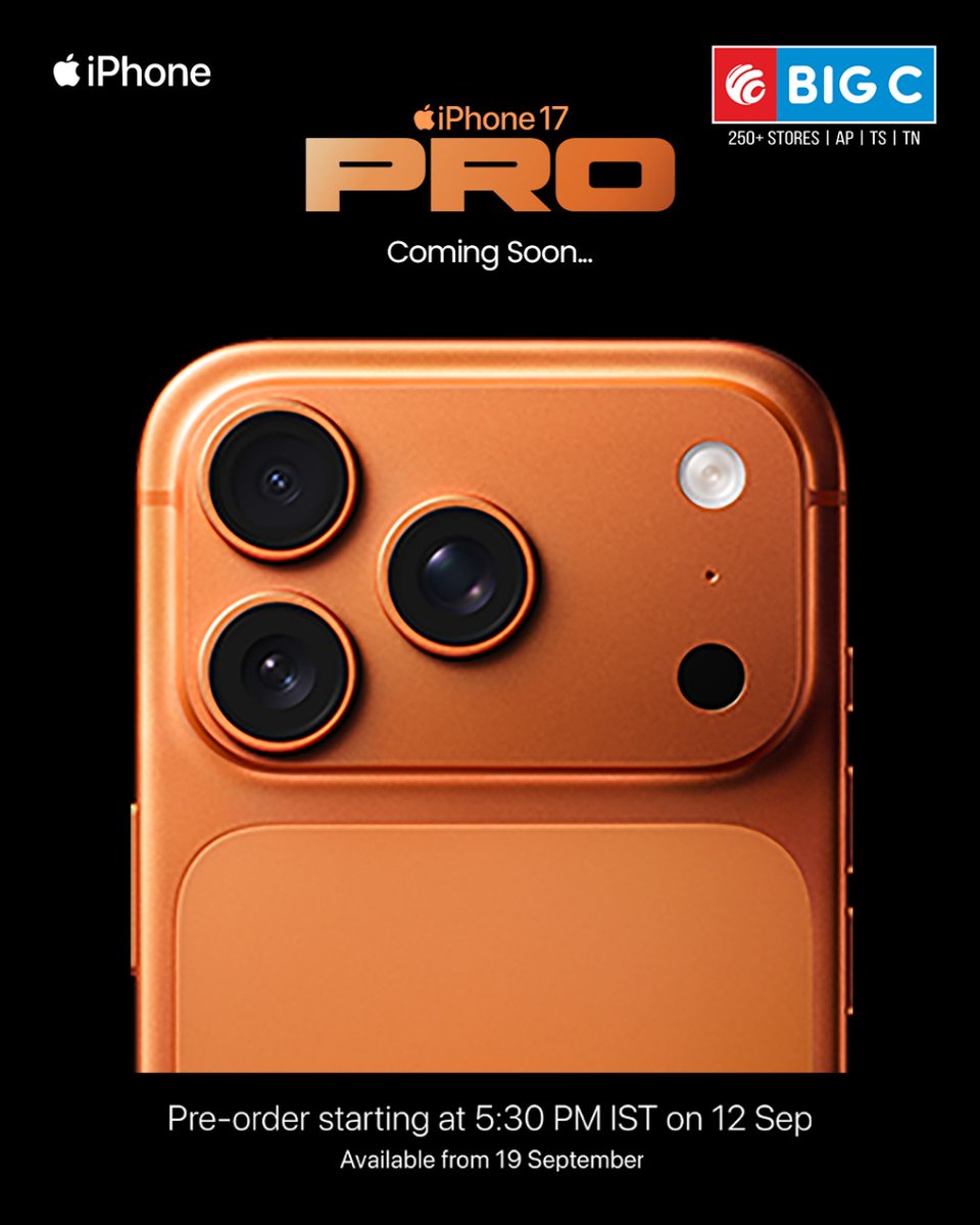 📷📷 The Future is Calling! 📷📷
📷 iPhone 17 – Magicromatic
📷 iPhone Air
📷 iPhone 17 Pro
📷 Pre-Orders Open: 12th Sept | 5:30 PM IST
📷 Available From: 19th Sept
Call Us: 1800 1234578
#iPhone17 #iPhoneAir #iPhone17Pro #BigCMobiles #comingsoon #PreOrderNow