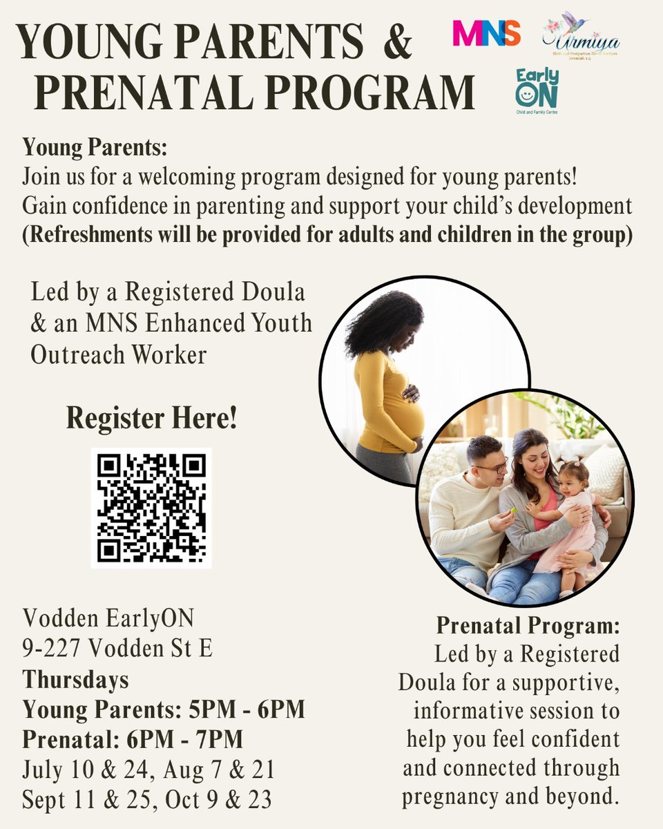 The Young Parents Program offers support to help you navigate parenting while building a strong foundation for your child’s development. 
Followed by our our Prenatal Program - an informative session that covers all you need to feel confident during pregnancy and beyond.