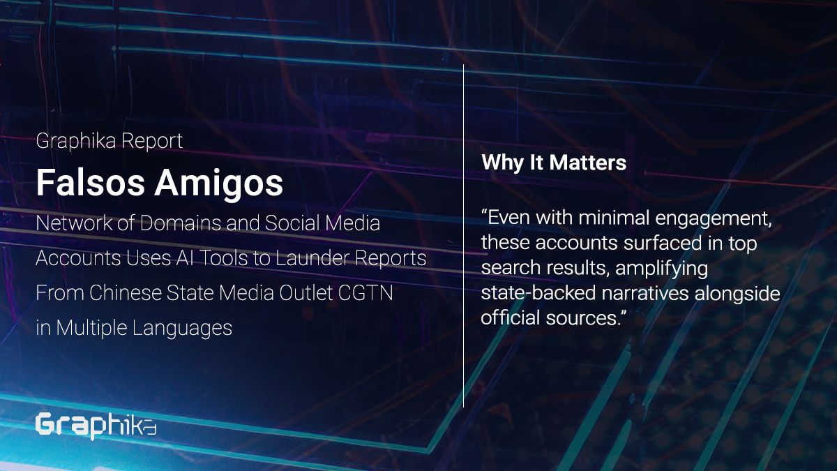 Graphika_NYC's tweet image. This influence network failed to gain organic traction; so they bought ads.
Our report Falsos Amigos reveals how AI-enabled actors promote pro-China, anti-West content online.

Read more: buff.ly/x401tVt