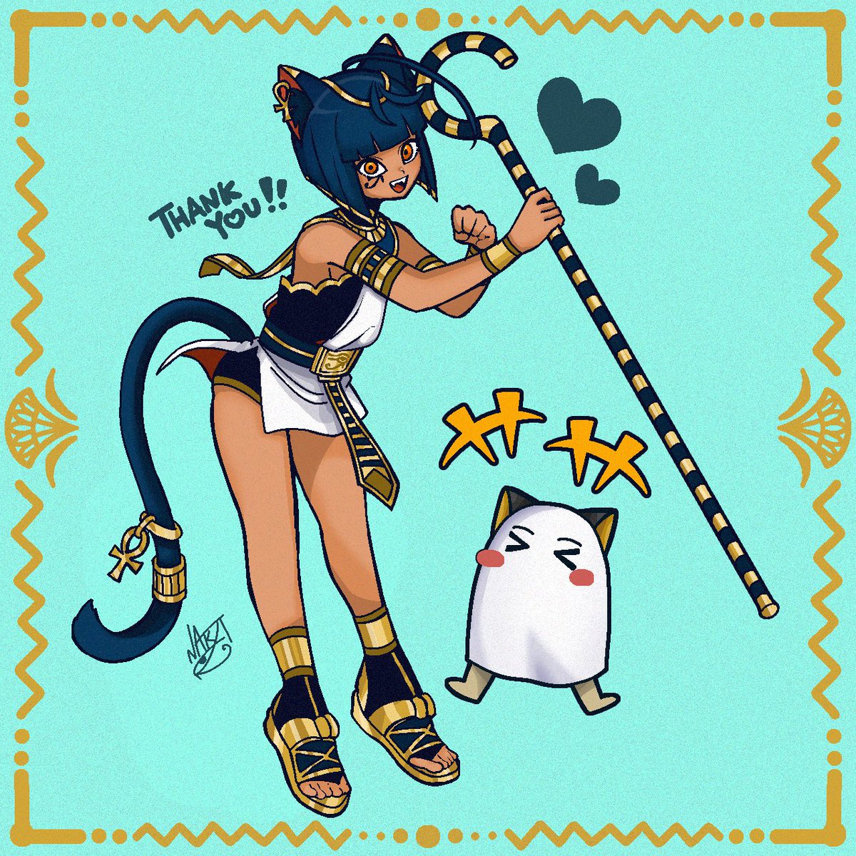 うな エジプト猫柄 ご依頼いただきまして私(褐色エジプト猫耳ロリのすがた)を描きました