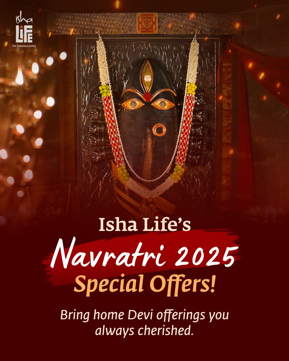 Ishalifeindia's tweet photo. Make your Navratri celebrations exuberant with Isha Life! Enjoy special offers on your favorite Devi offerings.
#ishalife #forconsciousliving #lingabhairavi #navratri2025 #graceofdevi #consecrated https://t.co/KyXJEj5yMv