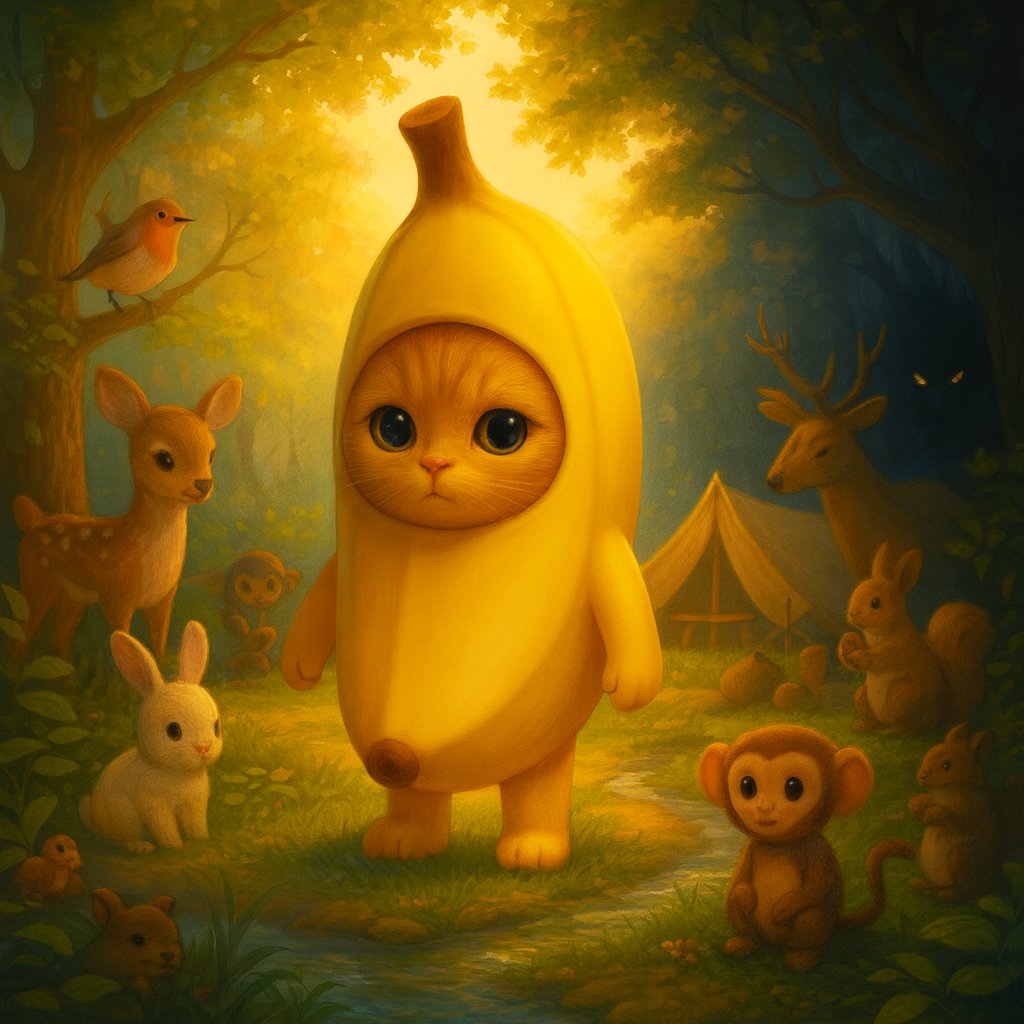 banmao_X's tweet photo. $BANMAO Chap 2.3
After the great flood, the surviving creatures gathered at the foot of the hill. Under the guidance of Banmao and the little deer – his loyal companion – they built a new community together.

Each species was given land suited to them. They opened fresh water streams, built shelters, and ensured no one was left behind. Banmao taught them:

> “It is not strength, but gratitude and sharing that keep life everlasting.”

A covenant was established. The golden banana peel – Banmao’s armor – became the symbol of unity. It was carved into stone at the heart of their land, as an oath to protect peace.

But in the shadows, not all were content. The Black Wolf, who had survived through cunning and cold blood, had long despised harmony.

By day, he silently stood among the ranks, pretending to obey. By night, he crept away, luring the violent ones out of the community, sowing seeds of rebellion. In a dark cave, under the glow of red fire, the Black Wolf whispered to his pack:

> “Do you not see? We bow to a mere little cat. That banana peel is nothing but waste. Peace only shackles the strong, while true power… belongs to those who dare to seize it.”

The fiery eyes of the wolves gleamed in the darkness. A low growl rumbled out, like the warning of a storm rising from deep within the earth.
-----
CA : 0x16d91d1615fc55b76d5f92365bd60c069b46ef78

#banmao #xlayer #okx #memecoin #noah