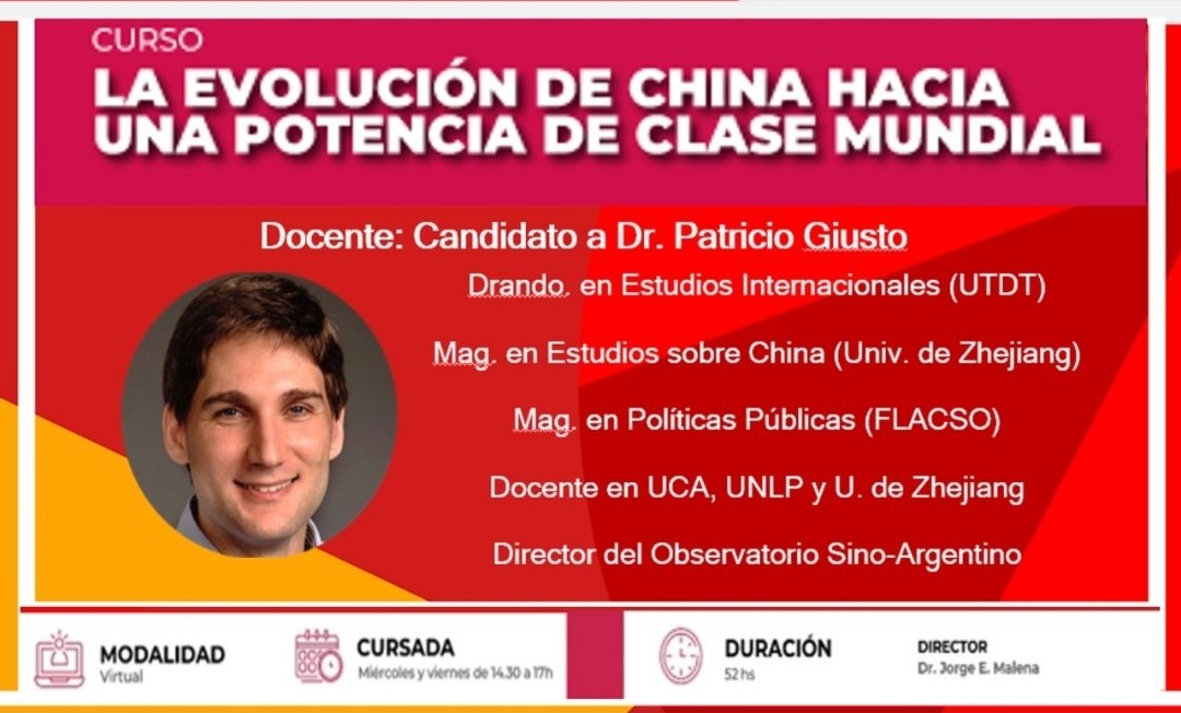 🌞 Hoy te presento otro docente de nuestro curso sobre #China de la UCA: 

✔️El candidato a Dr. Patricio Giusto, quien desarrollará los módulos Política Exterior y Economía.

🖥 Para más información e inscripción:
uca.edu.ar/es/cursos-de-e…

👌 Los esperamos!