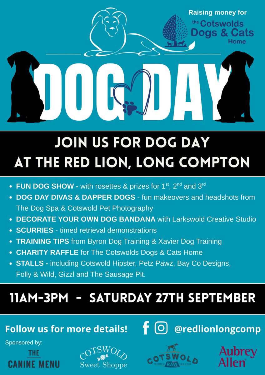 RedLionLongComp's tweet image. Join us for #DogDay at The Red Lion between 11am and 3pm on Saturday 27th September. It's a fun day out for canine enthusiasts of all ages 😀🐾
We will be raising money for fantastic local charity, @cotsdogscats. 
We hope to see you there!