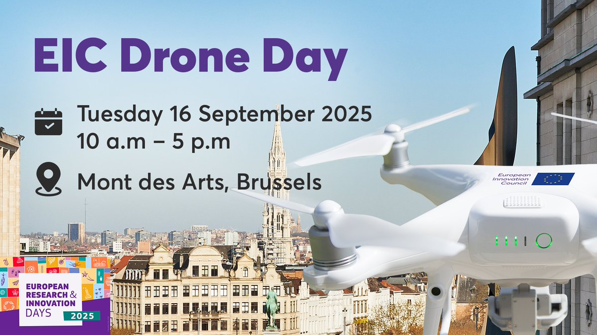 cinea_eu's tweet photo. Proud to join EIC Drone Day in Brussels 16/9, a #RIDaysEU satellite event
🔹See Europe's latest drone technologies &amp; real-world applications with live demos 
🔹Meet our projects @Drones4Safety #BURDI.eu #U-ELCOME DSD 
📍Open to all, no registration needed
https://t.co/l9Y34nmVwf https://t.co/VV5v5tzT1K