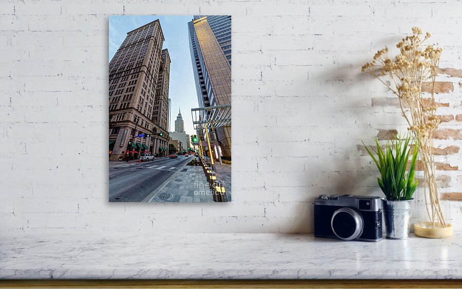 This photograph captures a cityscape view looking up at the tall skyscrapers on Commerce Street and Akard Street in downtown Dallas Texas <a href="/FineArtAmerica/">Fine Art America</a> 
5-jennifer-white.pixels.com/featured/dalla…
#fineart #cityscape #buyintoart #urbanart