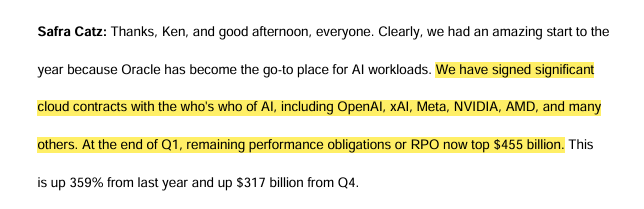 Mindset4Money_X's tweet photo. $ORCL reported $455B in RPOs.

Even if half gets fulfilled, that’s $228B.

If $AMD captures 5% via its “significant cloud contract,” that’s +$12B in data center revenue. 

For context, $AMDs L12M data center revenue was $14B.

GREEN roads ahead. https://t.co/lD9Ldude1s