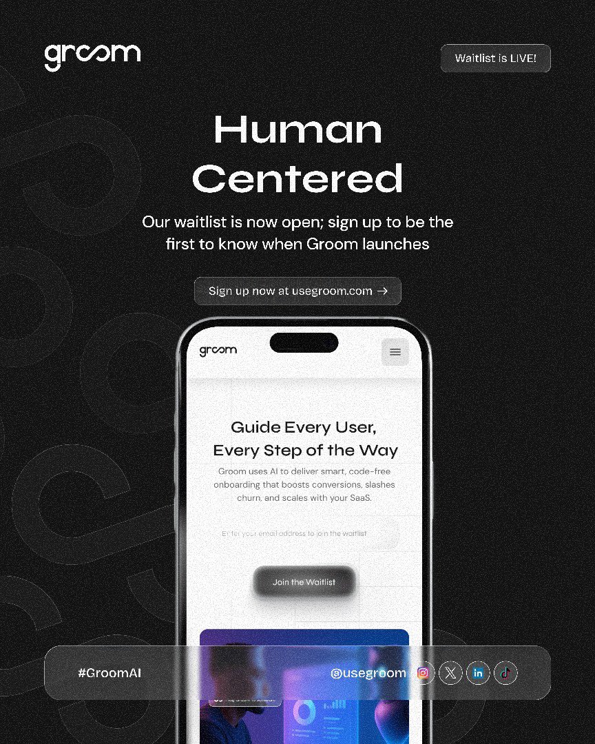 usegroom's tweet photo. We’re Live, Join the waitlist today: https://t.co/Nh4Mu2AEBd

Building for Africa♾️ https://t.co/WmTzsMhO3O