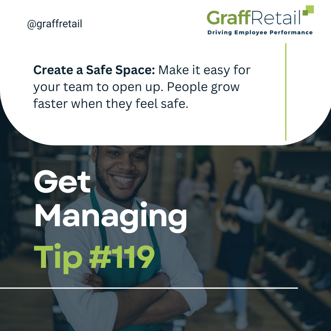 graffretail's tweet image. Growth starts with trust. 🤝 Create a space where your team feels safe to speak up, take risks, and learn from mistakes. When people feel supported, they grow faster and perform better. Want to build a stronger team culture? We can help: graffretail.com

#GetManagingTips