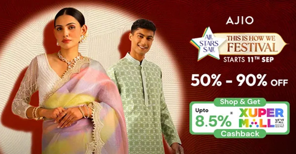 superdostai's tweet photo. Open Ajio - https://t.co/N0MraxQWSf
Cashback - https://t.co/ynUzk0JfgJ
.
.
.
.
#Ajio #ajiomania #sale #offers #kurtas #tshirts #shoes #shirts #deals #Xupermall #Cashback #Xerve #YouSaveMax #India https://t.co/35NNr7TGKQ