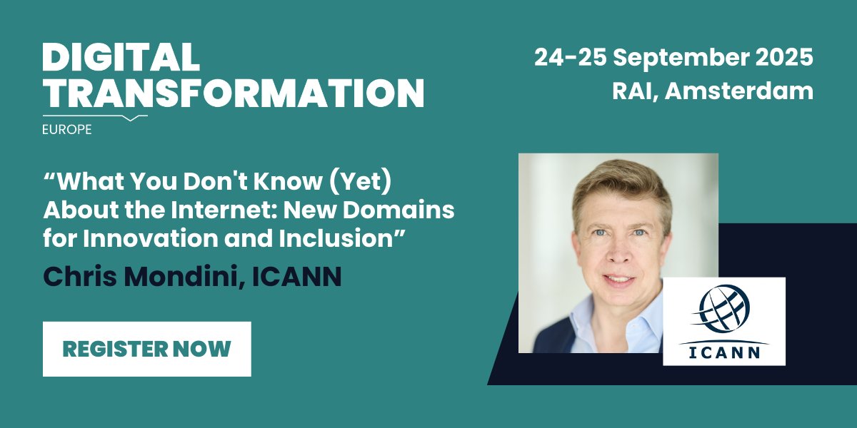 DigitalTWeek's tweet image. 🌐 Excited to welcome @ICANN as a sponsor of Digital Transformation Expo!

📢 Don’t miss Chris Mondini’s talk: “What You Don’t Know (Yet) About the Internet” – 24 Sept, 12:45.

💡 Explore the future of domains + digital identity.
👉 digitaltransformation-week.com/europe/

#ICANN #TechExEurope