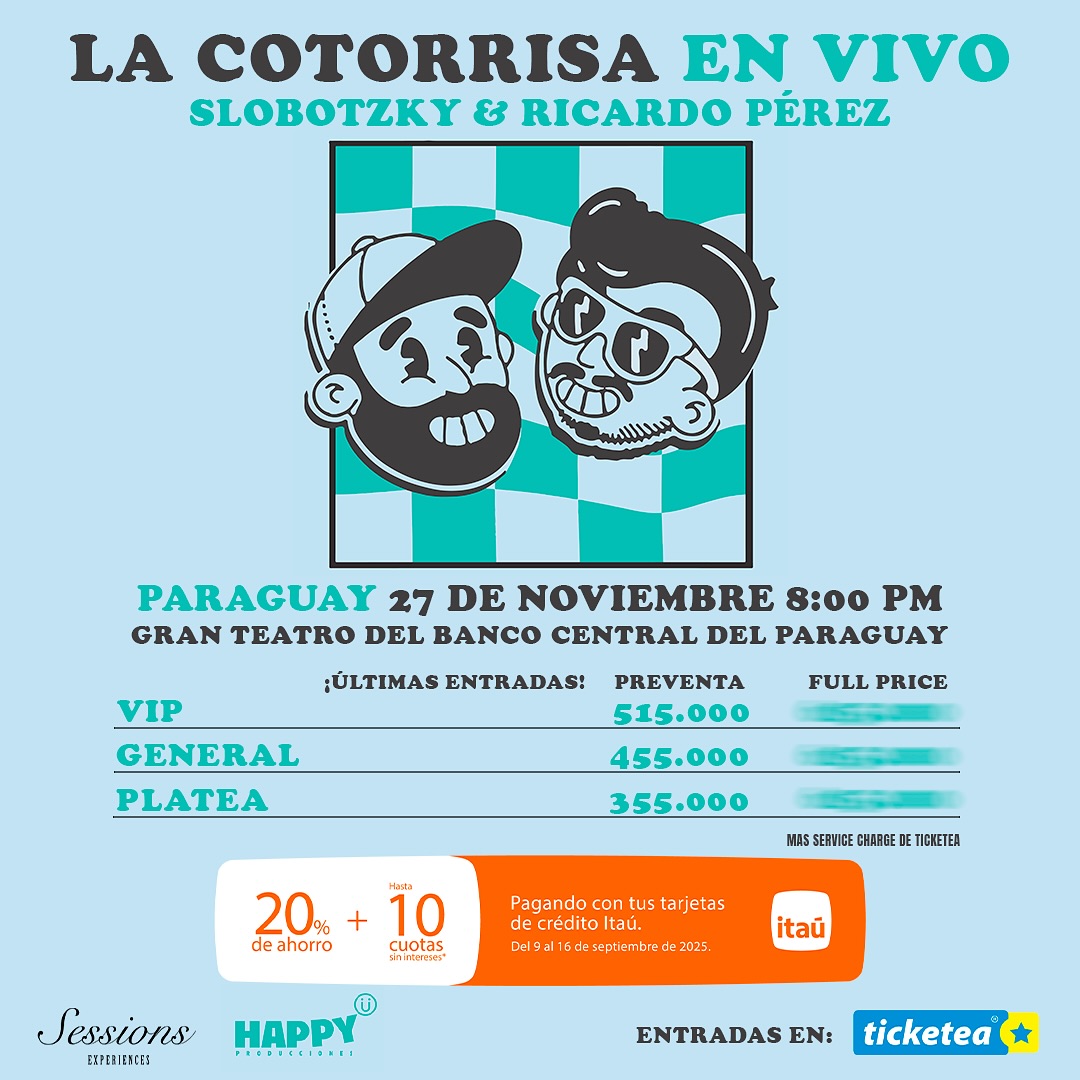 TicketeaPy's tweet image. IMPERDIBLE PROMO! No te quedes fuera de este único show. Las entradas están volando 🔥. Por primera vez en Paraguay 🇵🇾 llega el podcast más exitoso de México y LATAM “La Cotorrisa en vivo”
Una noche donde podrás vivir un capítulo de La Cotorrisa inédito donde el público es el…