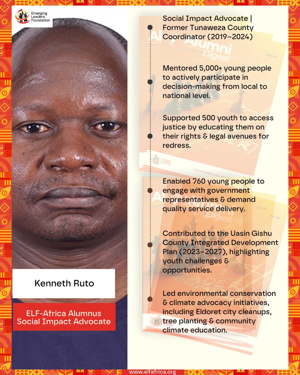 For 5 years, Kenneth Ruto coordinated the Tunaweza initiative in Uasin Gishu — mentoring over 5,000 youth to engage in governance, supporting hundreds to access justice, and leading climate action campaigns from city cleanups to tree planting. His work proves that when young