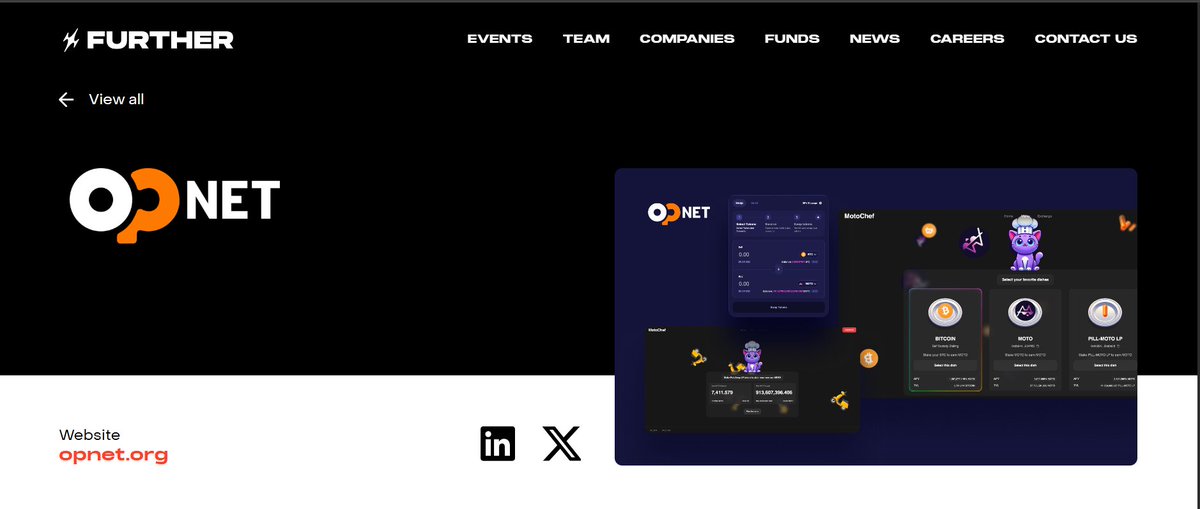 jamalgillani05's tweet image. 🚨 Just came across something interesting 👀
While researching OP_NET, I found that @further ventures  has OP_NET listed among their companies 
Does this mean OP_NET is backed by Further Ventures? Or just a portfolio mention? 🤔
#opnet #motoswap