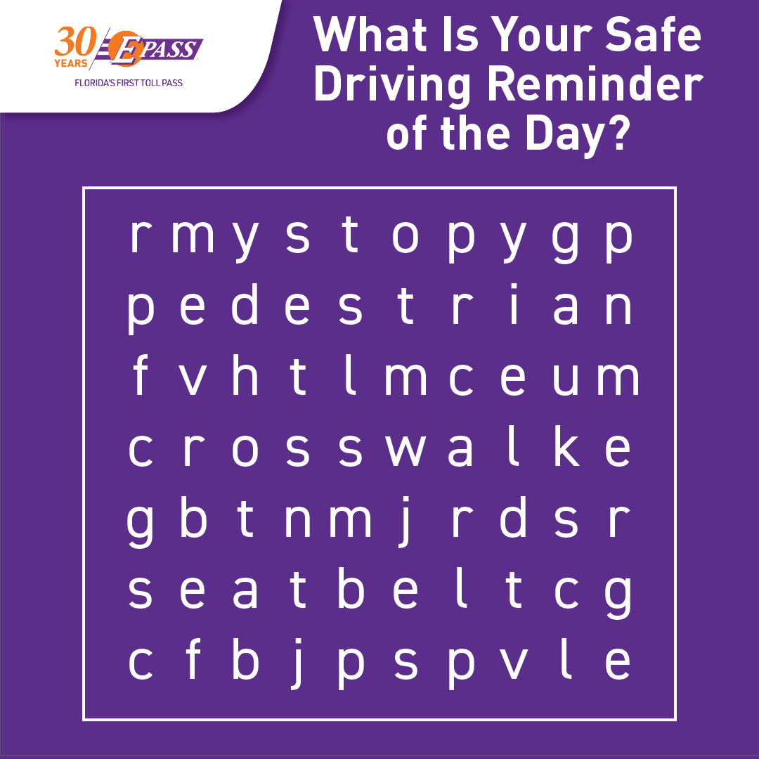 DriveEPASS's tweet photo. It’s #WordSearchWednesday! 🔍👀
The first word you see is your safe driving reminder of the day. 🚗 💨
Let us know what word you spotted in the comments. 🧩👇
#EPASS30 #ChooseEPASS https://t.co/oAzGNWxUkt