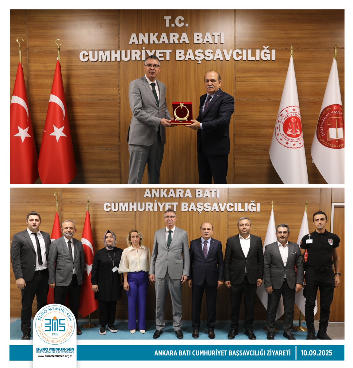 ANKARA BATI CUMHURİYET BAŞSAVCILIĞI'NA ZİYARET 📍

Genel Başkanımız Yusuf Yazgan; Genel Başkan Yardımcımız Zekeriya Köftercioğlu, Ankara 12 No'lu Şube Başkanımız Ömer İzgi, Şube Başkan Yardımcılarımız Ali Aşıkoğlu, Meral Sontoprak ve işyeri temsilcilerimiz ile birlikte Ankara