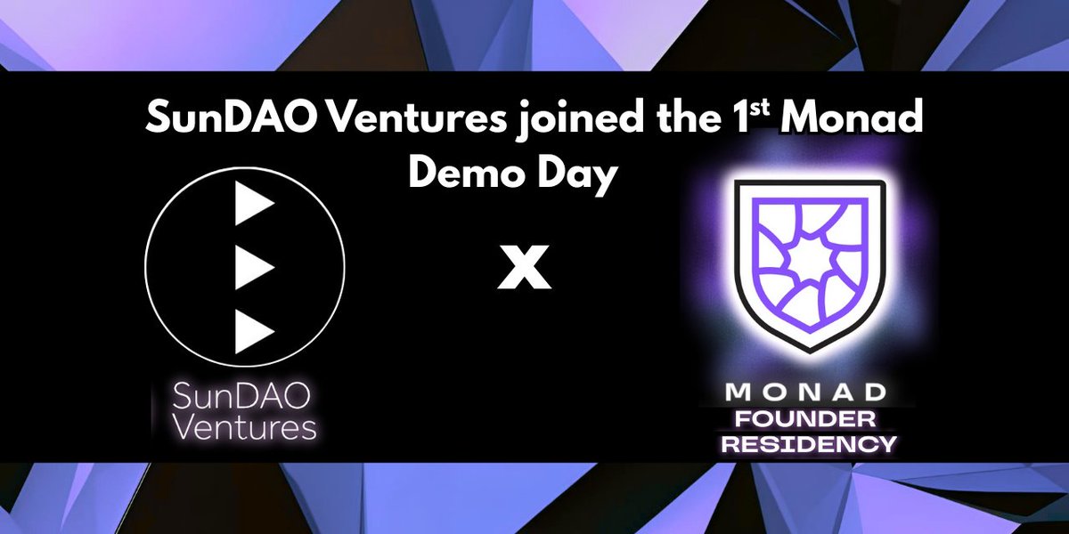 @SunDAOVentures co-founders <a href="/DaianaM007/">Daiana 🔶️</a> &amp;  <a href="/cosmicyen/">Chris Zhong</a>  were invited to join the first <a href="/monad/">Monad (mainnet arc)</a> Founder Residency Demo Day, that brought together 4 breakout teams from 222 applicants, pitching to 100+ investors after two weeks of acceleration.

We're proud to stand alongside them in