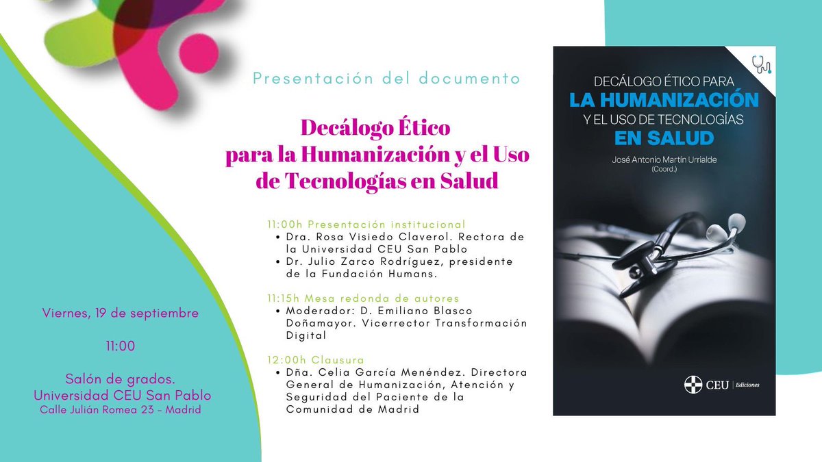 Fundación Humans (@humansfundacion) on Twitter photo La tecnología no debe sustituir la calidez humana, sino potenciarla. El Decálogo Ético para la Humanización en Salud es una guía para lograrlo. ¿Quieres conocer sus conclusiones? Inscríbete para asistir a la presentación eventbrite.com/e/decalogo-eti… 
#HumanismoTecnología La tecnología no debe sustituir la calidez humana, sino potenciarla. El Decálogo Ético para la Humanización en Salud es una guía para lograrlo. ¿Quieres conocer sus conclusiones? Inscríbete para asistir a la presentación eventbrite.com/e/decalogo-eti… 
#HumanismoTecnología