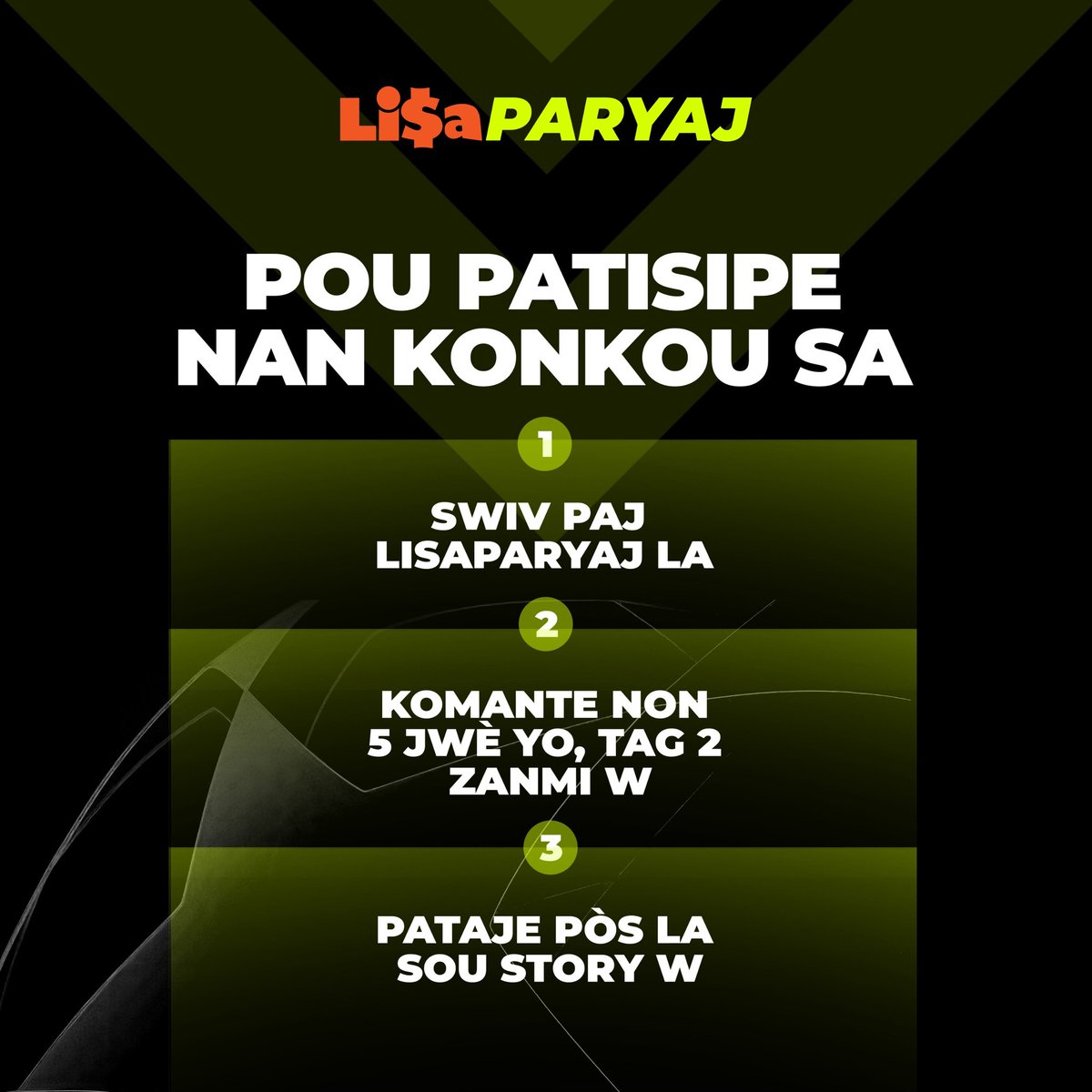 25 MIL GOUD CASH, SI W GENYEN NAN KONKOU PWONOSTIK LA 💰🤑

Kondisyon: 
1- Follow Nou
2- Kòmante non 5 jwè ou yo, epi tag 2 zanmi w anba post la
3- Retweet post la

Ap gen yon Gayan sou chak platfòm. ( 1 Gayan sou Facebook, 1 Gayan sou instagram, 1 Gayan sou X)