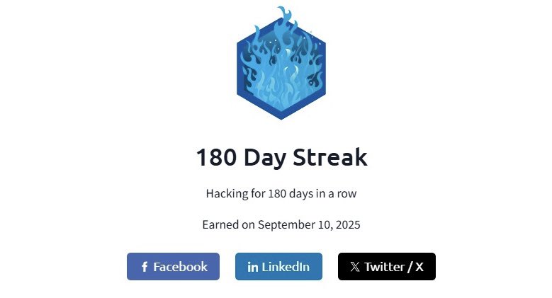 DayPronoy's tweet photo. From Curiosity to Consistency
Just hit: 💻 180-day hacking streak on Tryhackme 📚 100 rooms completed 🔐 Pre-Security ✅ Cyber 101 in progress 🏅 18+ badges earned
Grateful to the @tryhackme  community! Let’s grow together 💪
#CyberSecurity #EthicalHacking #tryhackme https://t.co/0gjw8sH1OY