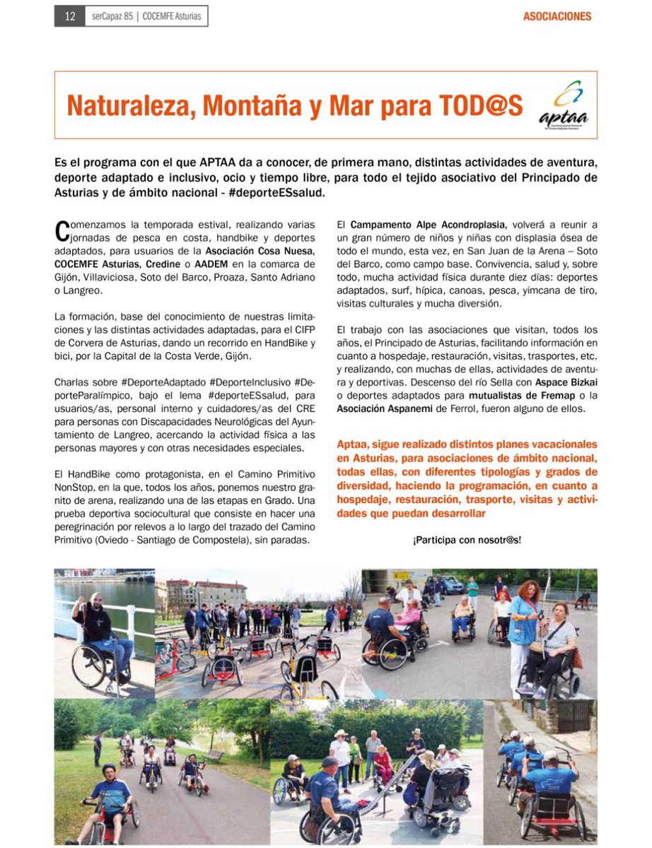Aptaa_Asturias's tweet photo. Revista #SerCapaz #CocemfeAsturias
#aptaa #asturiasadaptada #asturiasaccesible #deporteadaptado #deporteinclusivo #deporteessalud #turismoaccesible #turismoadaptado #turismoasturias #asturiasparaisonatural #salud
https://t.co/9Ohegsu25c
@Aptaa_Asturias https://t.co/xoDdIBaLpX