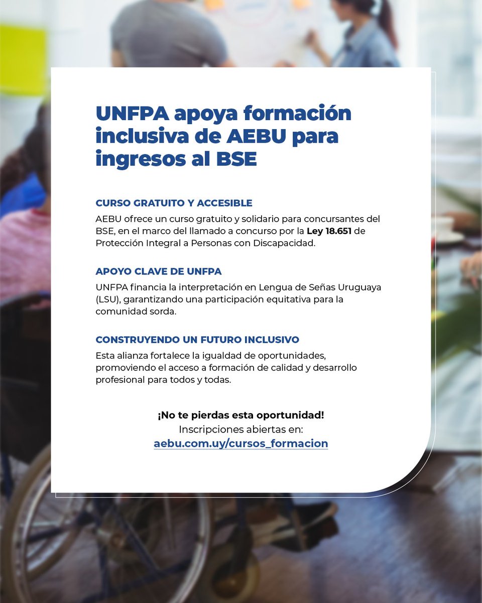 AEBU (@aebu_uruguay) on Twitter photo 🤝 Alianza por más igualdad
👌 El <a href="/UNFPAuruguay/">UNFPAUruguay</a> impulsa la formación inclusiva de AEBU para el concurso del BSE, mediante la incorporación de la lengua de señas.
👉 Más info en esta nota: aebu.org.uy/noticias/53286 🤝 Alianza por más igualdad
👌 El <a href="/UNFPAuruguay/">UNFPAUruguay</a> impulsa la formación inclusiva de AEBU para el concurso del BSE, mediante la incorporación de la lengua de señas.
👉 Más info en esta nota: aebu.org.uy/noticias/53286