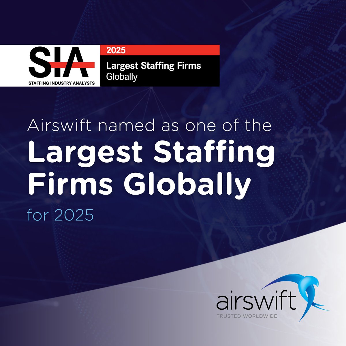 weareairswift's tweet image. Airswift is proud to be named one of SIA’s Largest Staffing Firms Globally for 2025!

This recognition reflects our mission to be trusted worldwide—delivering workforce solutions across 60+ countries.

Learn more on our website!
🔗 hubs.ly/Q03HgwvP0

#WeAreAirswift