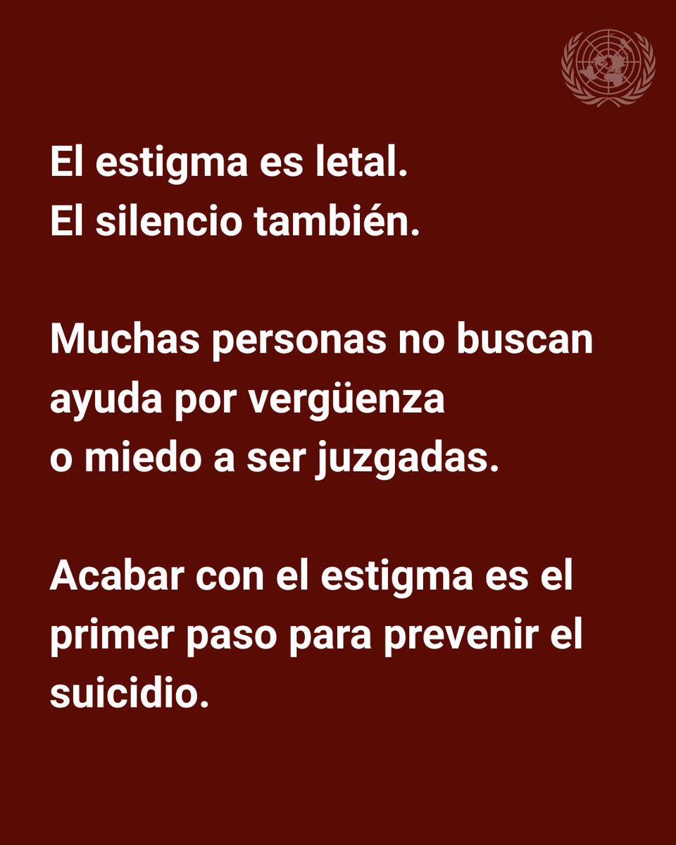 En Chile, el suicidio es la primera causa de muerte en jóvenes de 20 a 24 años. 

Detrás de cada pérdida hay una historia, una familia, una comunidad marcada por el dolor.

💡Este Día Mundial para la Prevención del Suicidio, recordemos que la salud mental es un derecho.