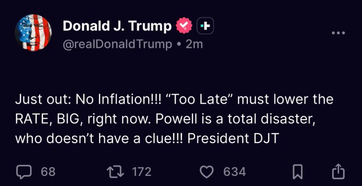 cryptorover's tweet photo. 💥BREAKING:

President Trump releases a statement after PPI inflation unexpectedly falls. https://t.co/fz53q2J9gz