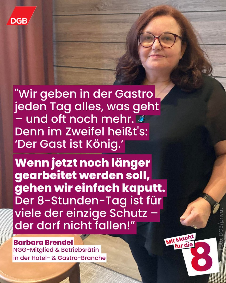 dgb_news's tweet photo. In Hotels und der Gastronomie sind Überstunden Alltag. Aber ein zeitnaher Ausgleich ist gesetzliche Pflicht. Fällt das weg, ist klar: Beschäftigte gehen am Job kaputt. Deshalb Hände weg vom #8hTag, @cdu/@CSU und @spdde! https://t.co/48iZHjUypi