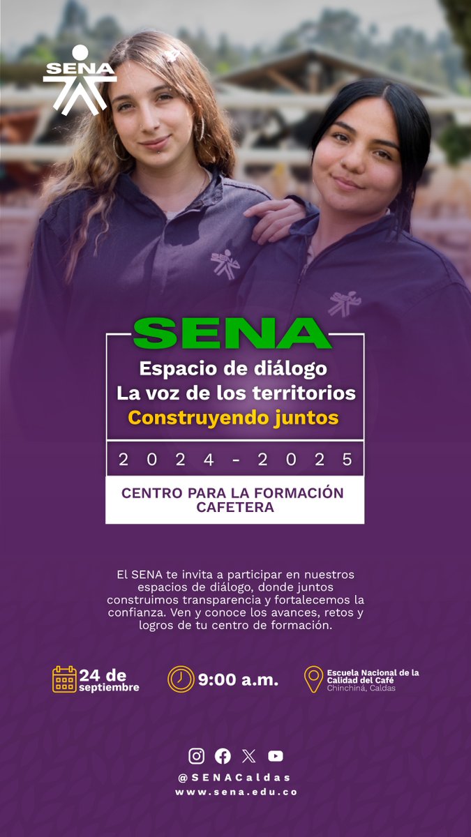 💬 En el SENA te queremos escuchar y contarte cómo avanzamos en el Centro para la Formación Cafetera.
🤝 Te esperamos, porque siempre abrimos espacios de diálogo y participación para crecer juntos.