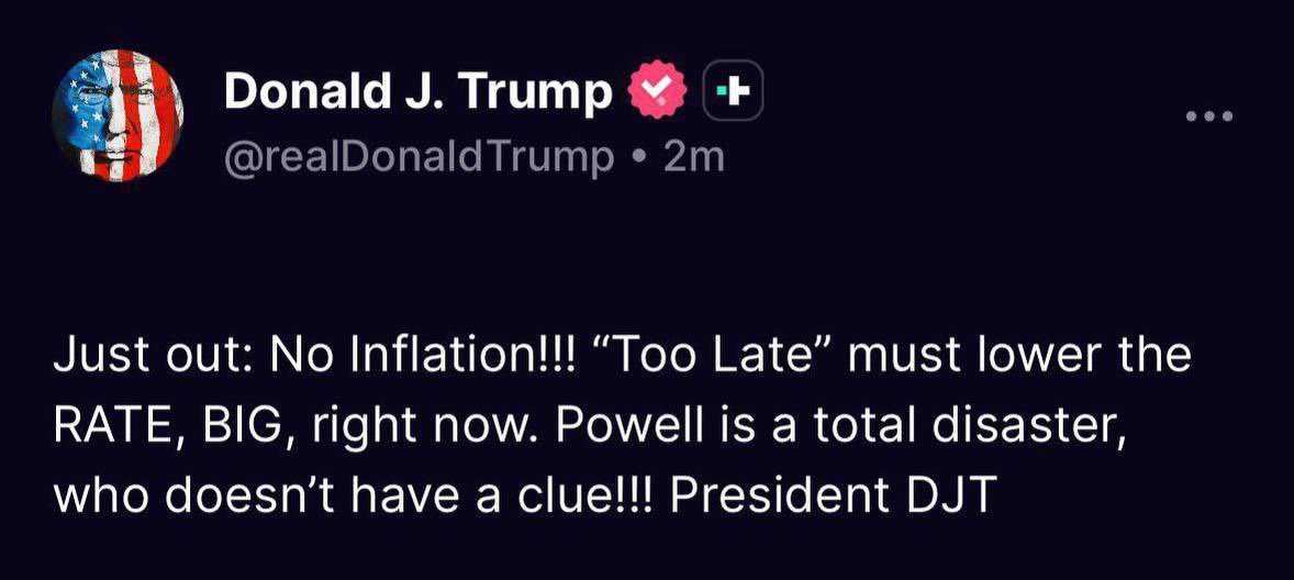 AshCrypto's tweet image. 🇺🇸 TRUMP JUST POSTED THIS!

BIG RATE CUTS ARE COMING🚀