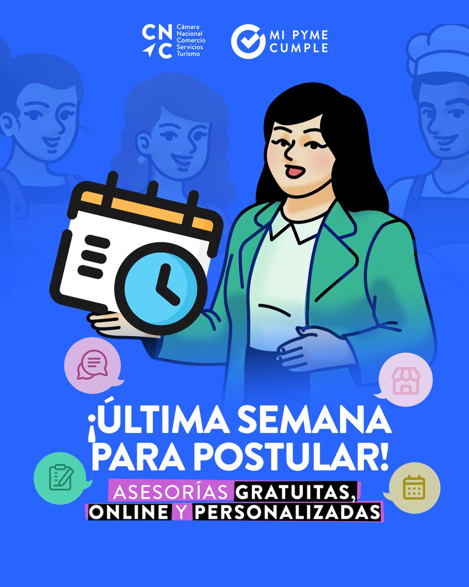 MiPymeCumple's tweet photo. Aún estás a tiempo de postular a nuestras asesorías gratuitas, online y personalizadas para resolver tus dudas en temas laborales , tributarios y de formalización de empresas.

Postula ahora aquí 👉🏻 https://t.co/XgUXY29Ynd https://t.co/pVvWvAeujv