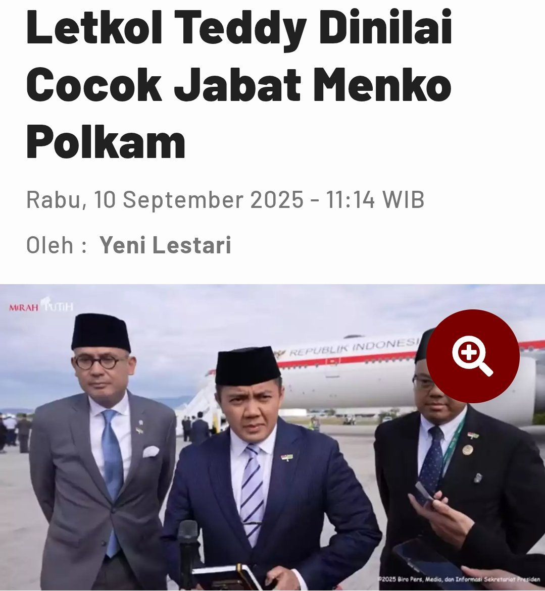 Waduuuh Apa Gak Ada Yang Lain?🥺

Letkol Teddy Dinilai Cocok Jabat Menko Polkam

Pengamat intelijen dan keamanan, Surya Fermana menilai Letkol Teddy Indra Wijaya sebagai kandidat yang tepat untuk mengisi posisi Menteri Koordinator bidang Politik dan Keamanan (Menko Polkam).