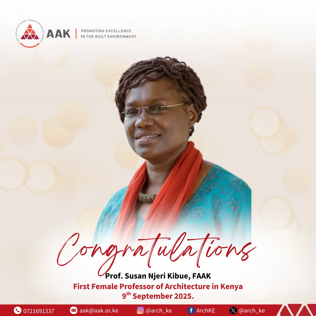 Arch_KE's tweet photo. We celebrate Prof. Susan Njeri Kibue, FAAK, on her remarkable achievement as the First Female Professor of Architecture in Kenya.  Congratulations, Prof. Kibue! https://t.co/kBVCIROoVu