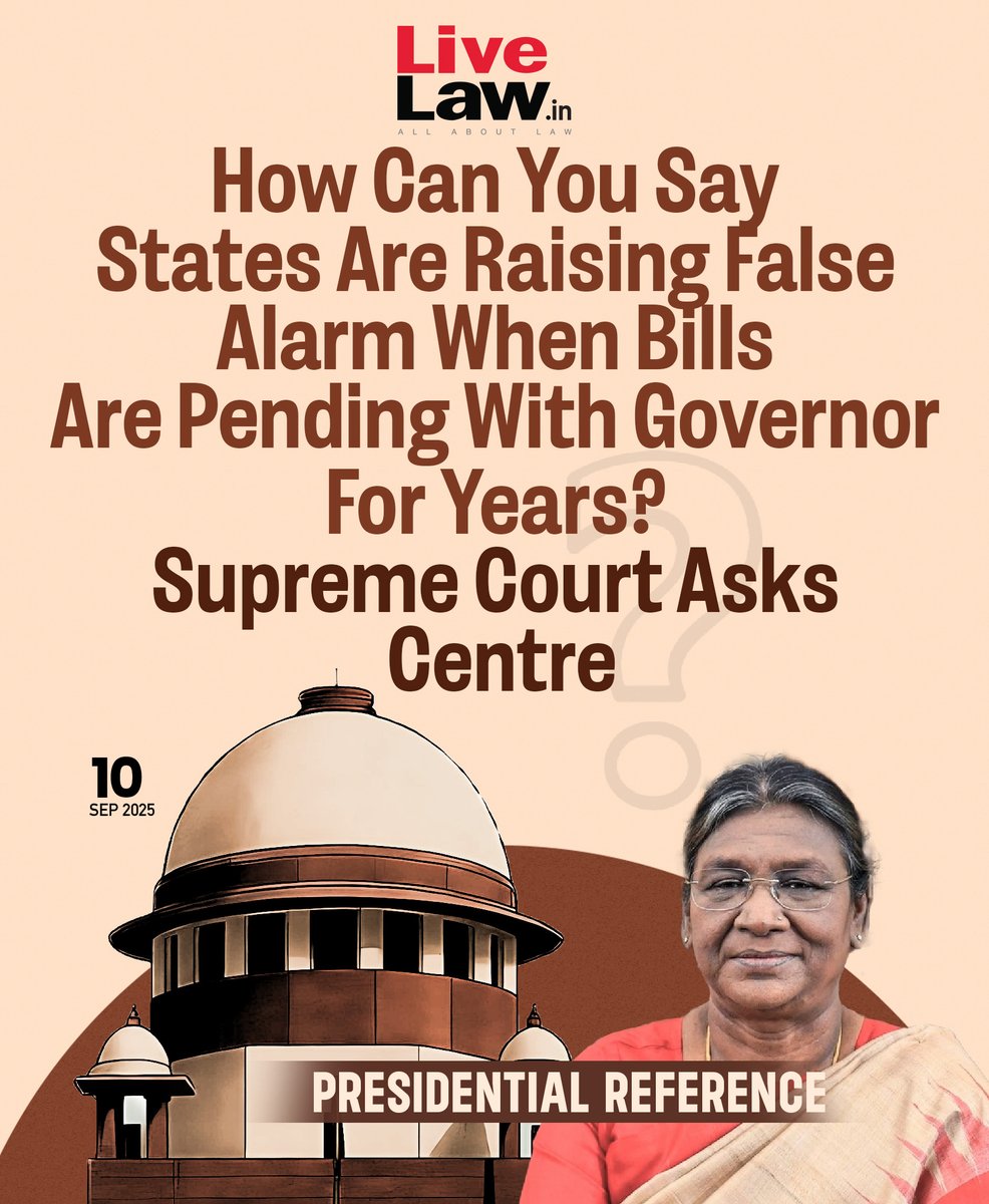 LiveLawIndia's tweet image. During the Presidential Reference hearing, the Supreme Court orally questioned how the Union could say the States are raising &quot;false alarms&quot; when Bills continue to be pending with Governors for 3-4 years.
Read more: bitl.to/537p
#SupremeCourt  #PresidentialReference…