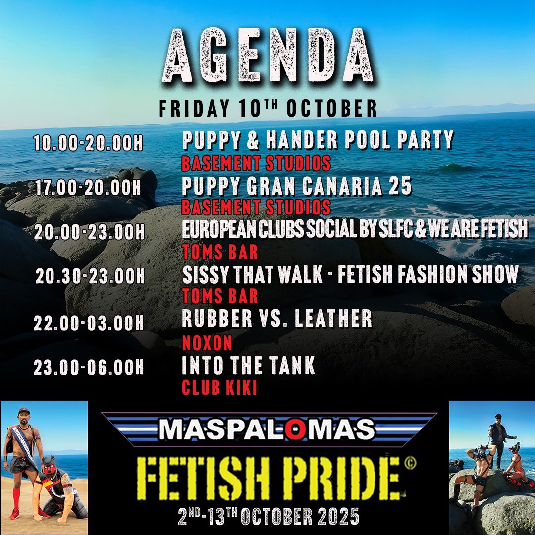 The countdown is on! Just one month to go until Maspalomas Fetish Pride 2025 kicks off. We already know what we’ll be doing this time next month - do you know where you’ll be? 

Full agenda + advance tickets now available at 👉 maspalomasfetishpride.com
