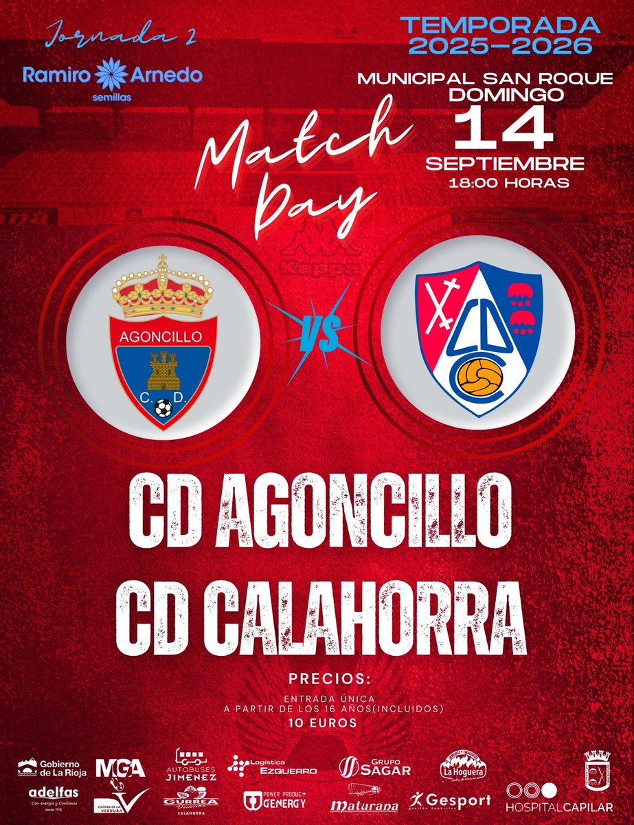 cdcalahorra's tweet photo. 🔴🔵⚽️ 𝗣𝗥𝗢́𝗫𝗜𝗠𝗢 𝗣𝗔𝗥𝗧𝗜𝗗𝗢 𝗗𝗘𝗟 𝗖𝗗 𝗖𝗔𝗟𝗔𝗛𝗢𝗥𝗥𝗔 ⚽️ 

🏆2ª Jornada de liga

🆚 CD Agoncillo

🏟️ Campo Municipal de San Roque 

📅 14 septiembre 

⏰ 18:00h

#agoncillocalahorra
#ciudadrojilla
#ramiroarnedo
#genergy https://t.co/VuHhn9wAiG