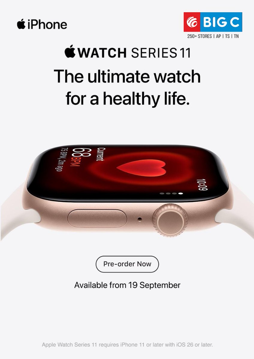 ⌚✨ The Future of Smartwatches is Here! ✨⌚
📅 Pre-Orders start NOW!
🛍 Available from 19th September at Big C Mobiles
Call Us: 1800 1234578

#applewatchse3 #applewatchultra3 #applewatchseries11 #applewatch #bigcmobiles #applelaunch #preordernow #ᴄᴏᴍɪɴɢsᴏᴏɴ #StayTuned