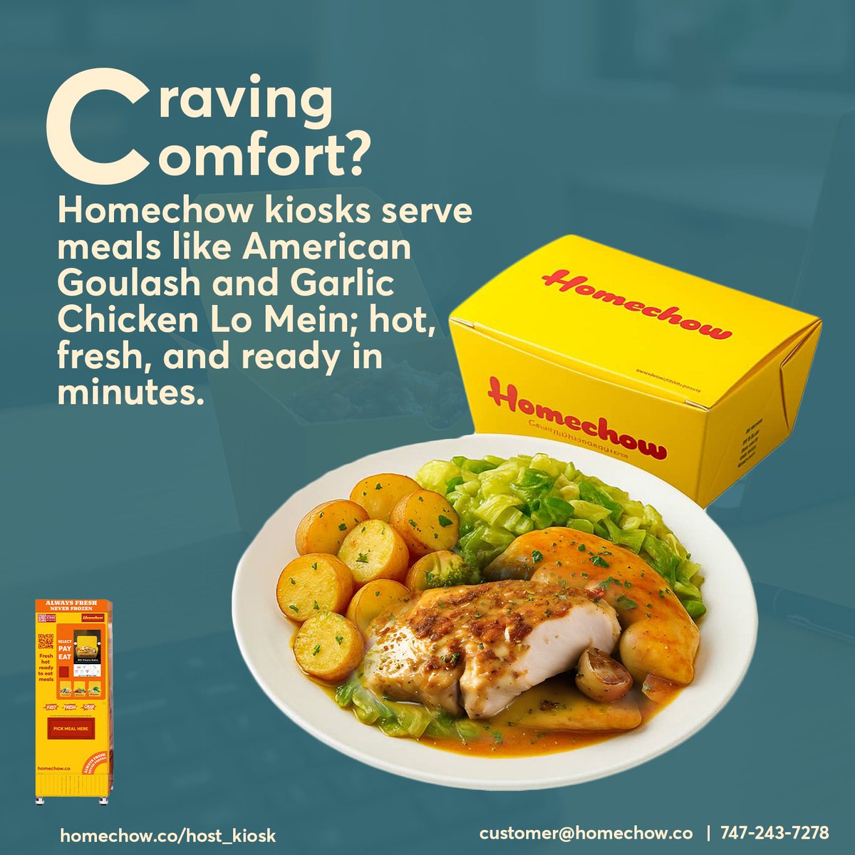 HomechowCo's tweet image. Craving comfort? 
From American Goulash to Garlic Chicken Lo Mein, comfort is always close.
Find your kiosk: homechow.co/host_kiosk
#Homechow #SmartEating #GetHomechowNow