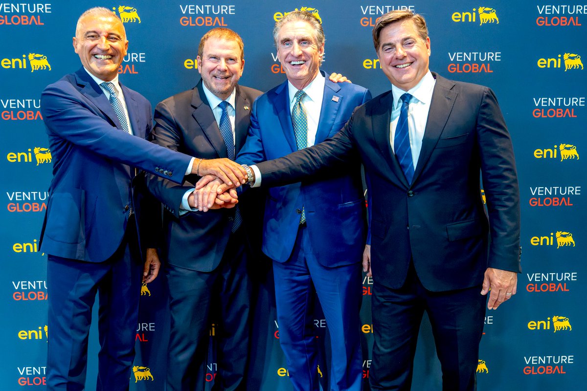 Venture Global LNG (@venture_global) on Twitter photo VG CEO Mike Sabel and Eni’s Guido Brusco were honored to be joined by <a href="/SecretaryBurgum/">Secretary Doug Burgum</a> and <a href="/USAmbItaly/">Ambassador Tilman J. Fertitta</a> for a ceremonial celebration of Venture Global’s recently announced deal with <a href="/eni/">eni</a> of Italy. As Eni’s first-ever long-term agreement to purchase American LNG for 20 years, we VG CEO Mike Sabel and Eni’s Guido Brusco were honored to be joined by <a href="/SecretaryBurgum/">Secretary Doug Burgum</a> and <a href="/USAmbItaly/">Ambassador Tilman J. Fertitta</a> for a ceremonial celebration of Venture Global’s recently announced deal with <a href="/eni/">eni</a> of Italy. As Eni’s first-ever long-term agreement to purchase American LNG for 20 years, we
