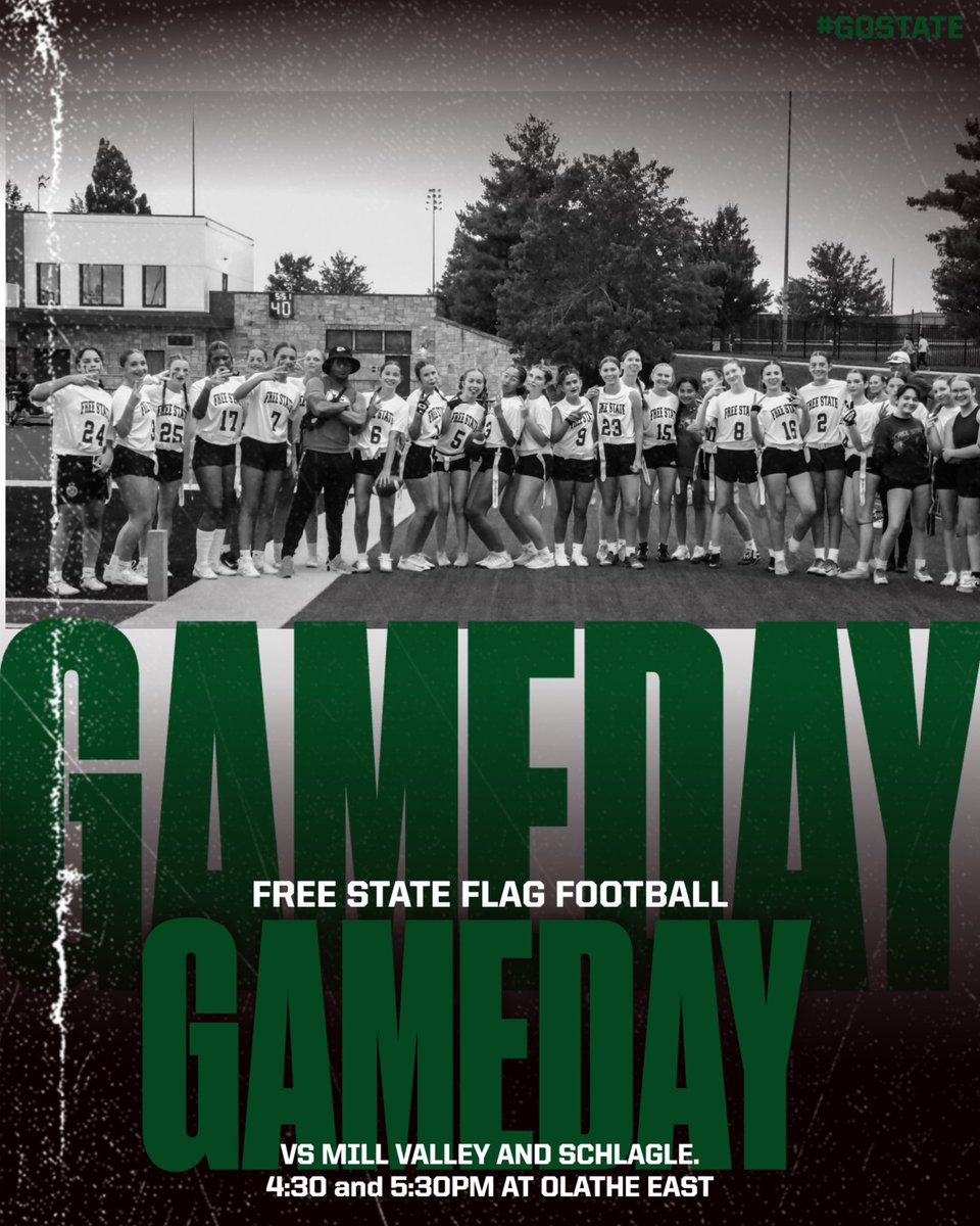 FSgirlsflagfb's tweet photo. Game Day!
📍 Olathe East
⏰ 4:30 and 5:30
🆚 Mill Valley and Schlagle https://t.co/WlyoZaOEbp